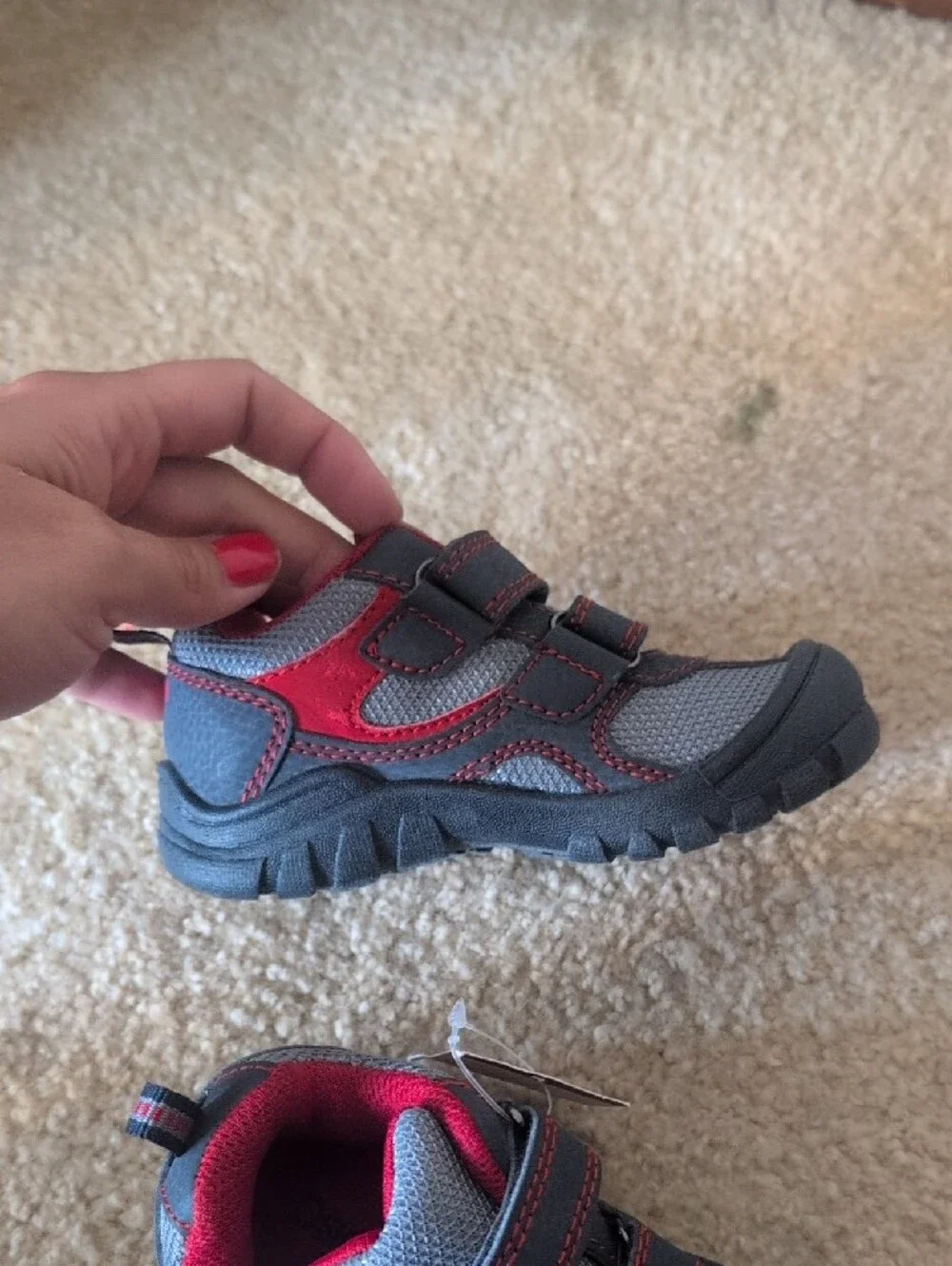 OshKosh B'gosh Gray and Red Kids Hook-and-Loop Sneakers